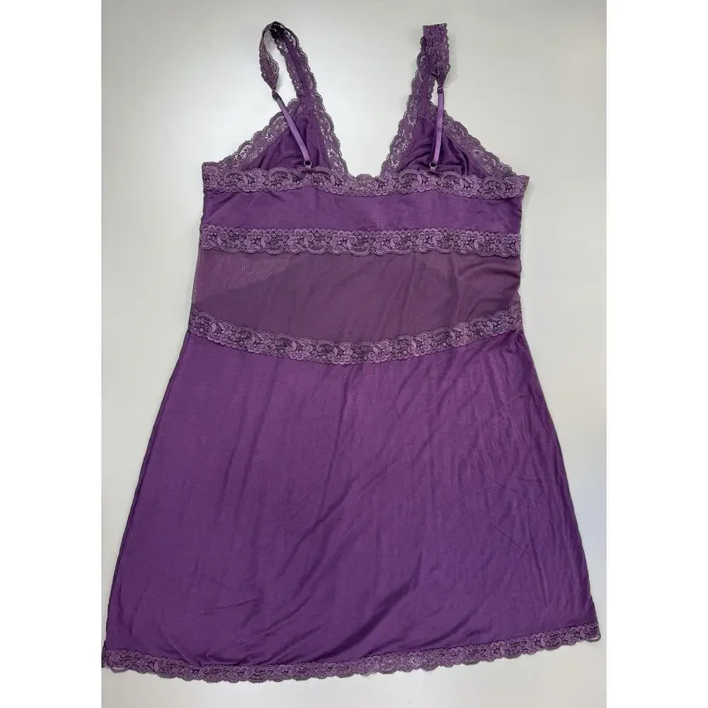 Adore Me Women’s Babydoll Slip Dress XL Purple Mesh Lace Y2K Floral Retro Slinky - Picture 12 of 15